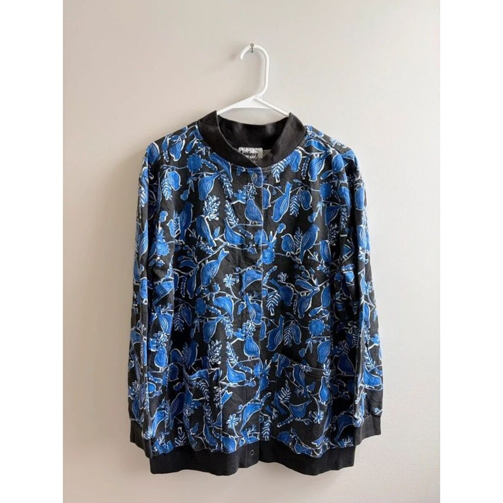 Anthony Richards Blue Bird Print Snap Button Shirt Mens L Y2K Retro streetwear